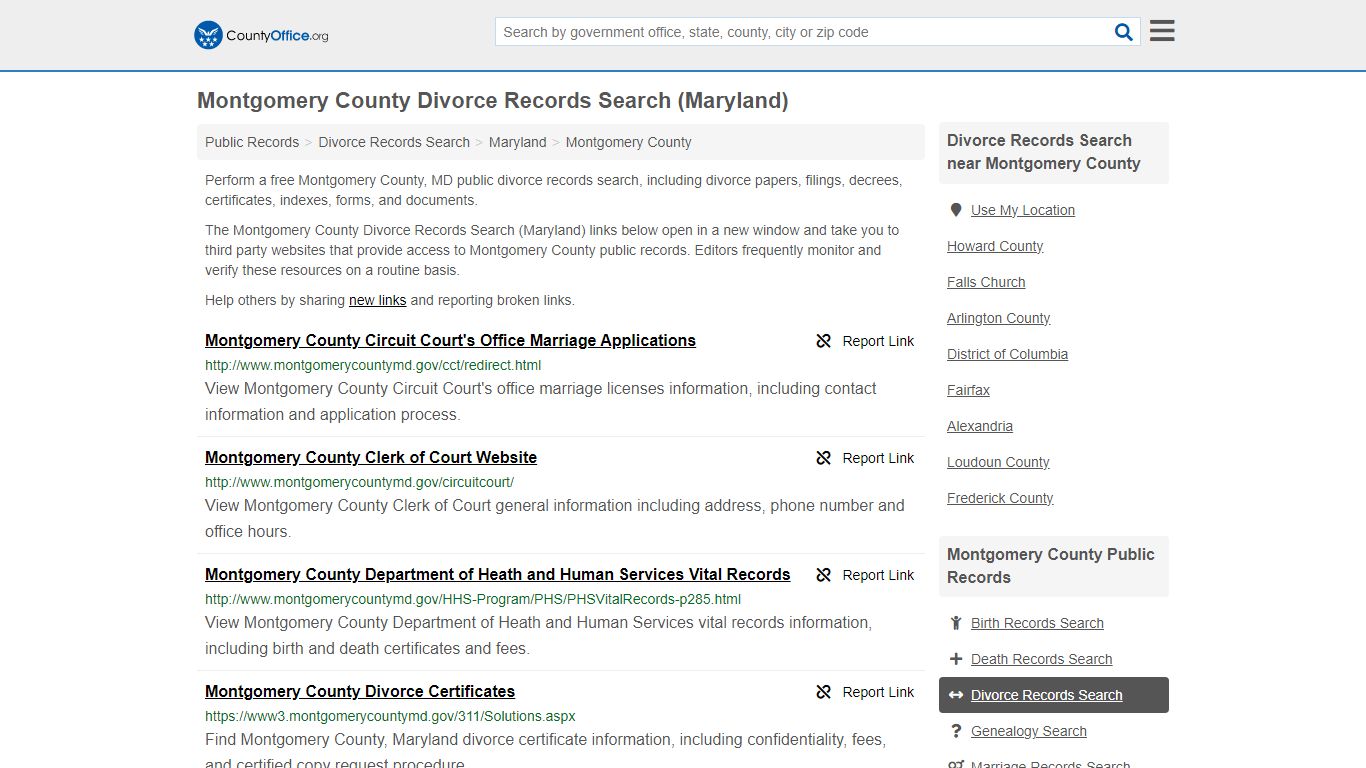 Montgomery County Divorce Records Search (Maryland) - County Office